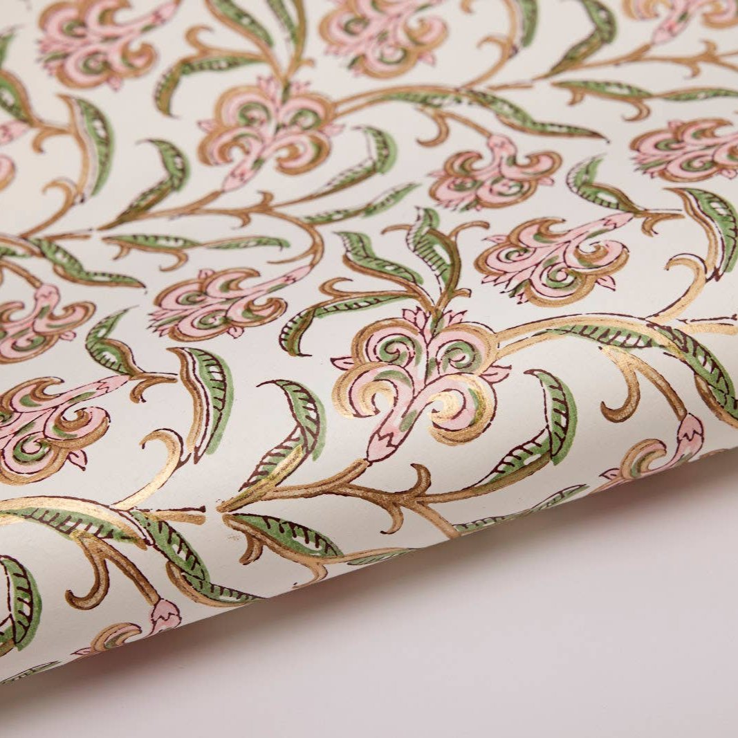 Block Printed Wrapping Paper Sheets - Iris Glitz Blush