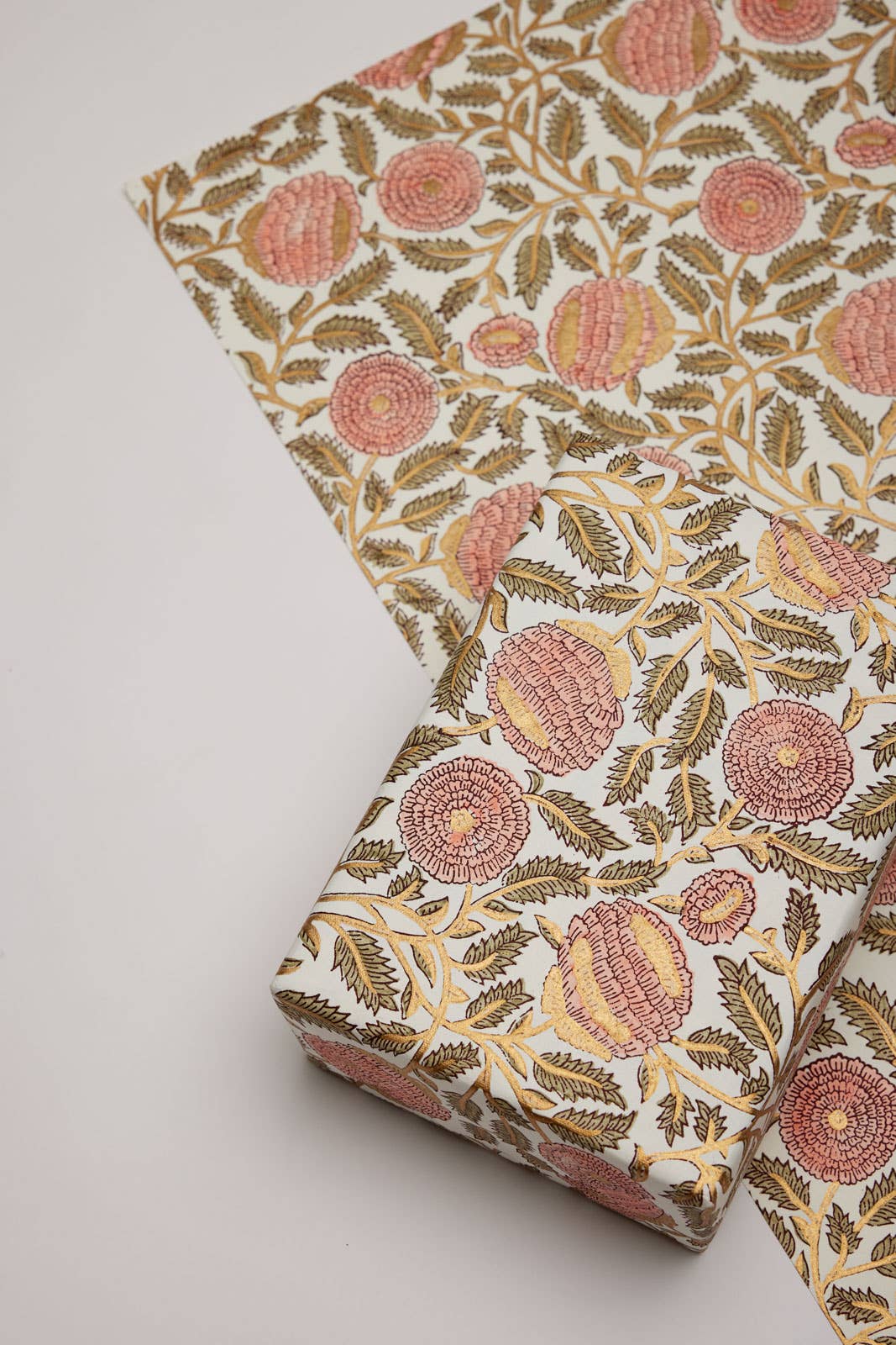 Block Printed Wrapping Paper Sheets - Marigold Glitz Coral