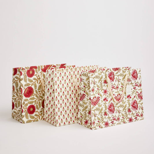 Large Hand Block Printed Gift Bags Scarlet