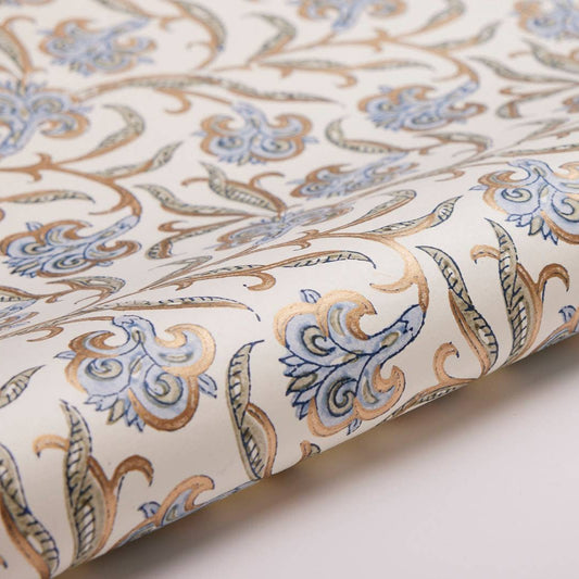 Block Printed Wrapping Paper Sheets - Iris Glitz Blue Stone