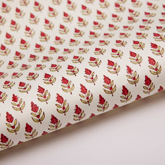 Block Printed Wrapping Paper Sheets - Buti Scarlet