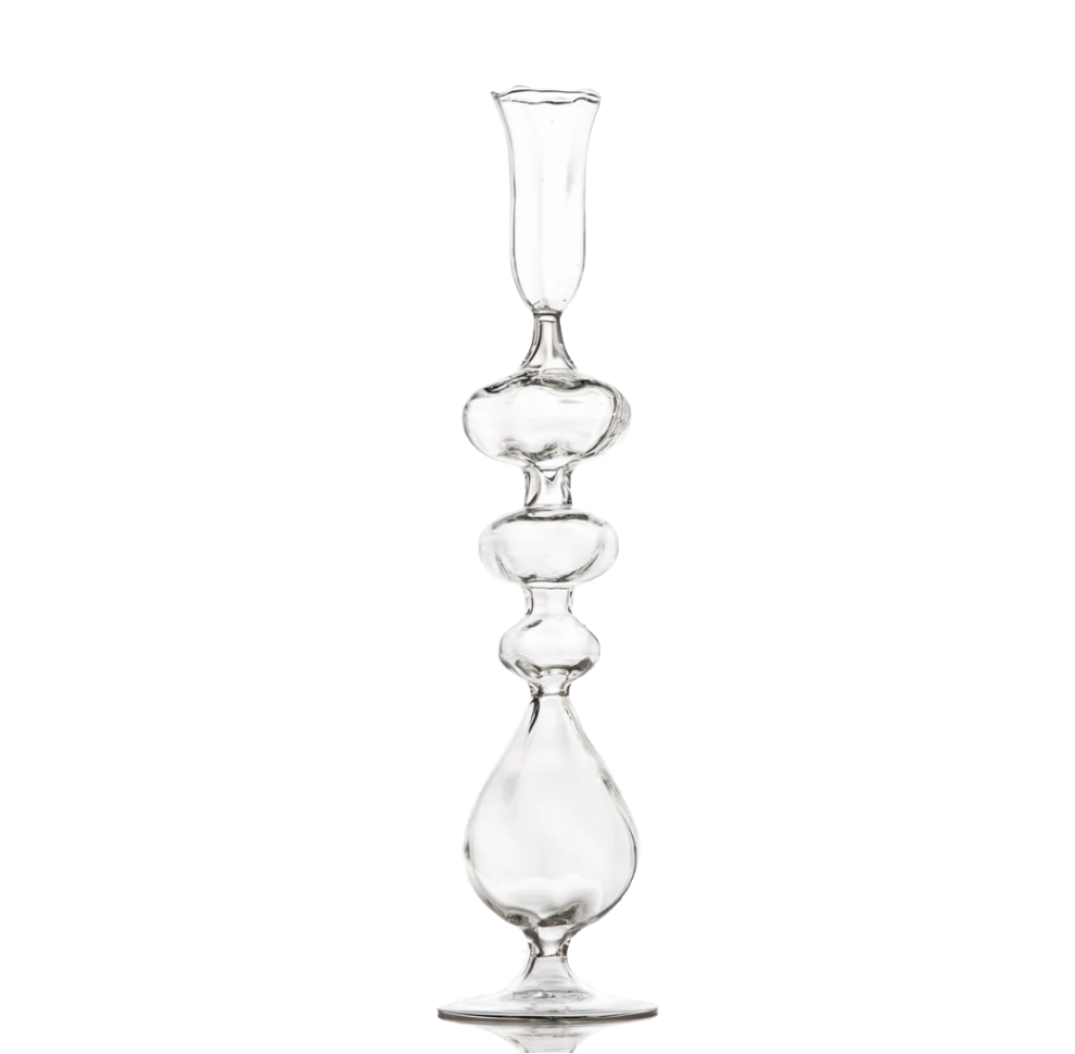 Clear Glass Candlestick w/ Large Ball at Base