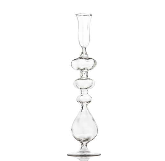 Clear Glass Candlestick w/ Large Ball at Base