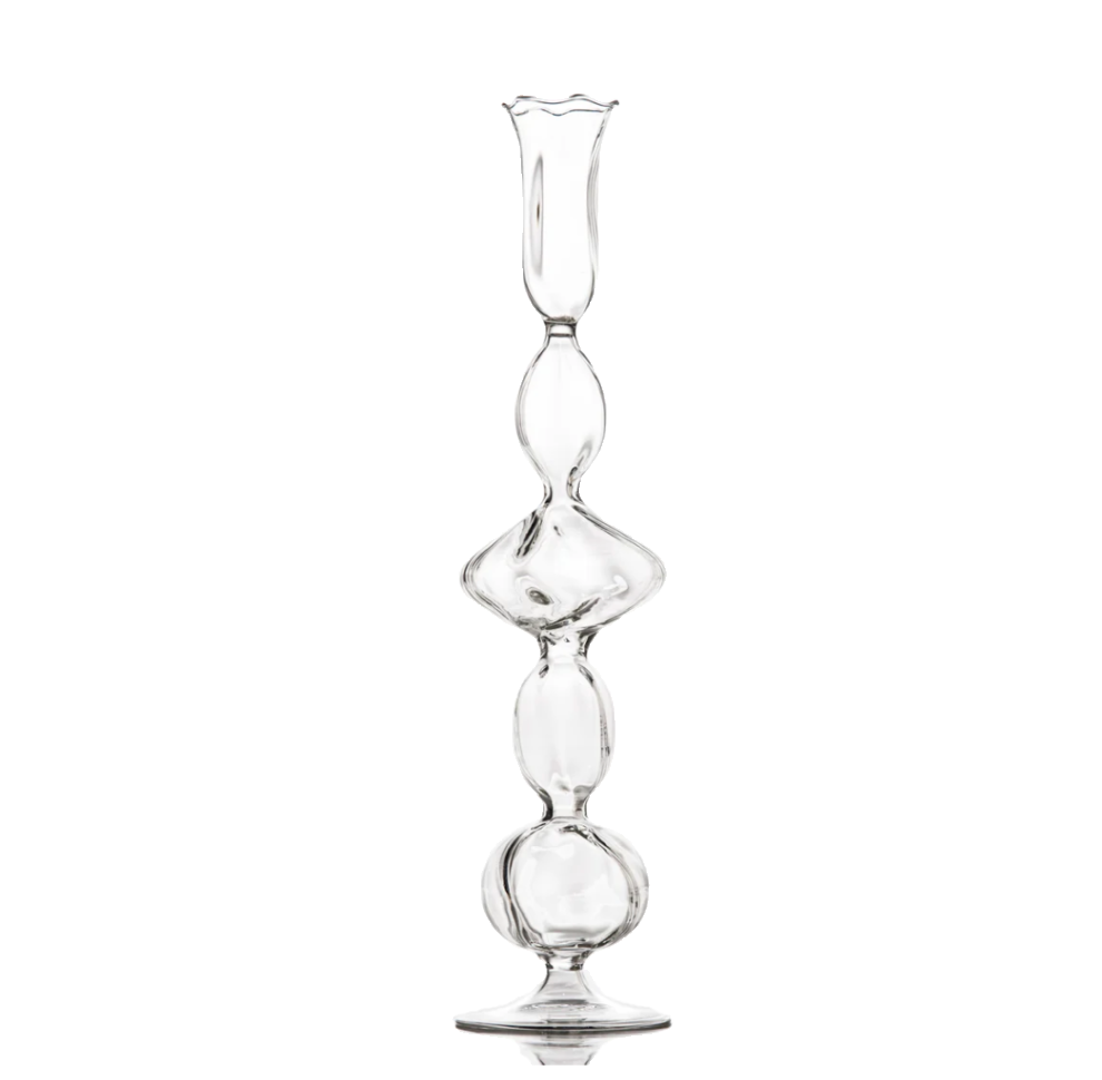 Clear Glass Candlestick with Flat Ball