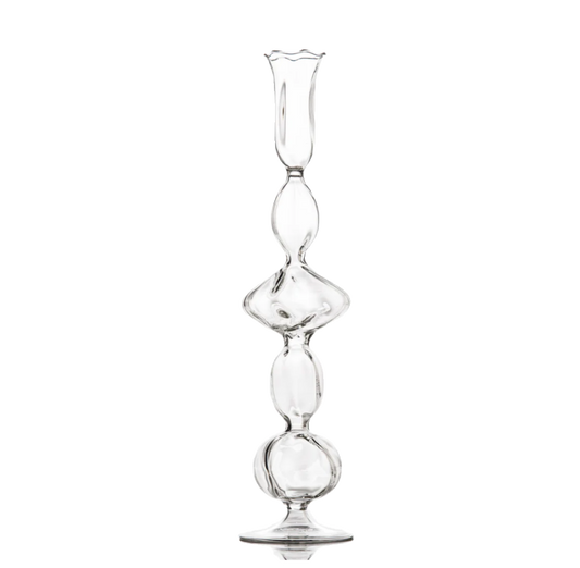 Clear Glass Candlestick with Flat Ball