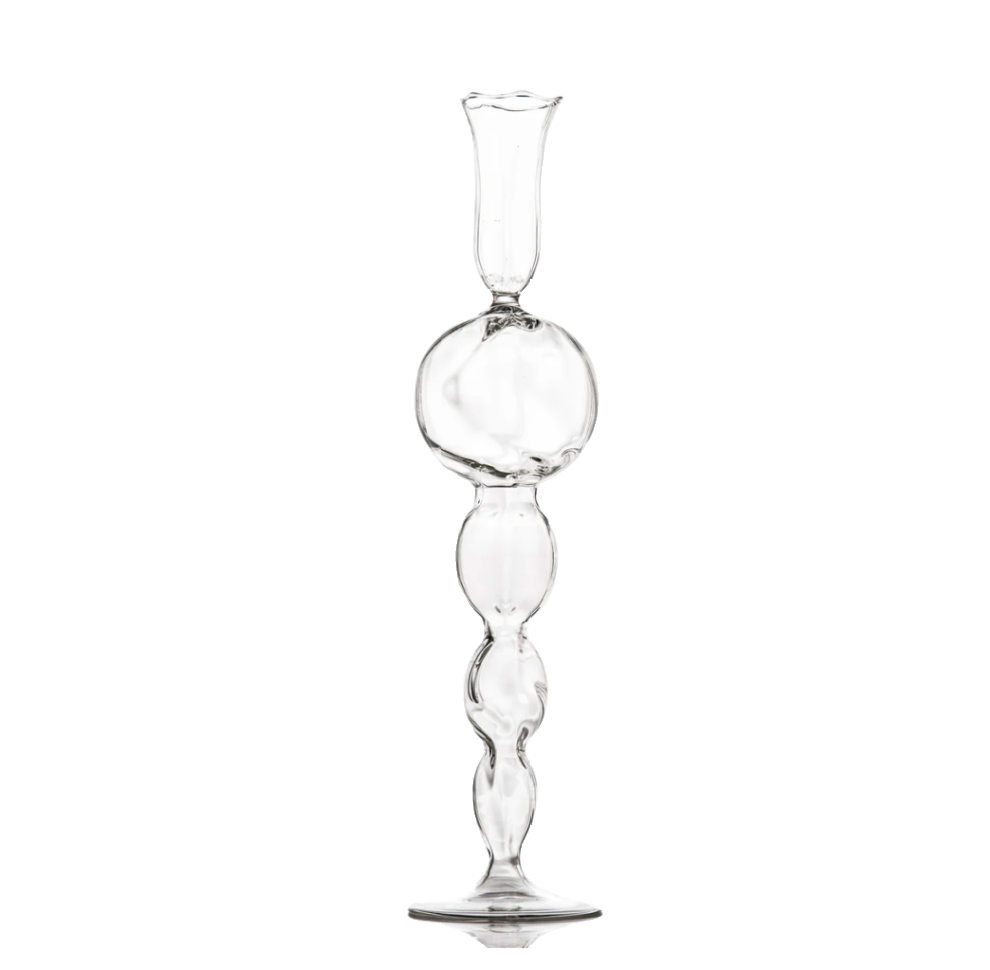 Clear Glass Candlestick with Large, Round Ball