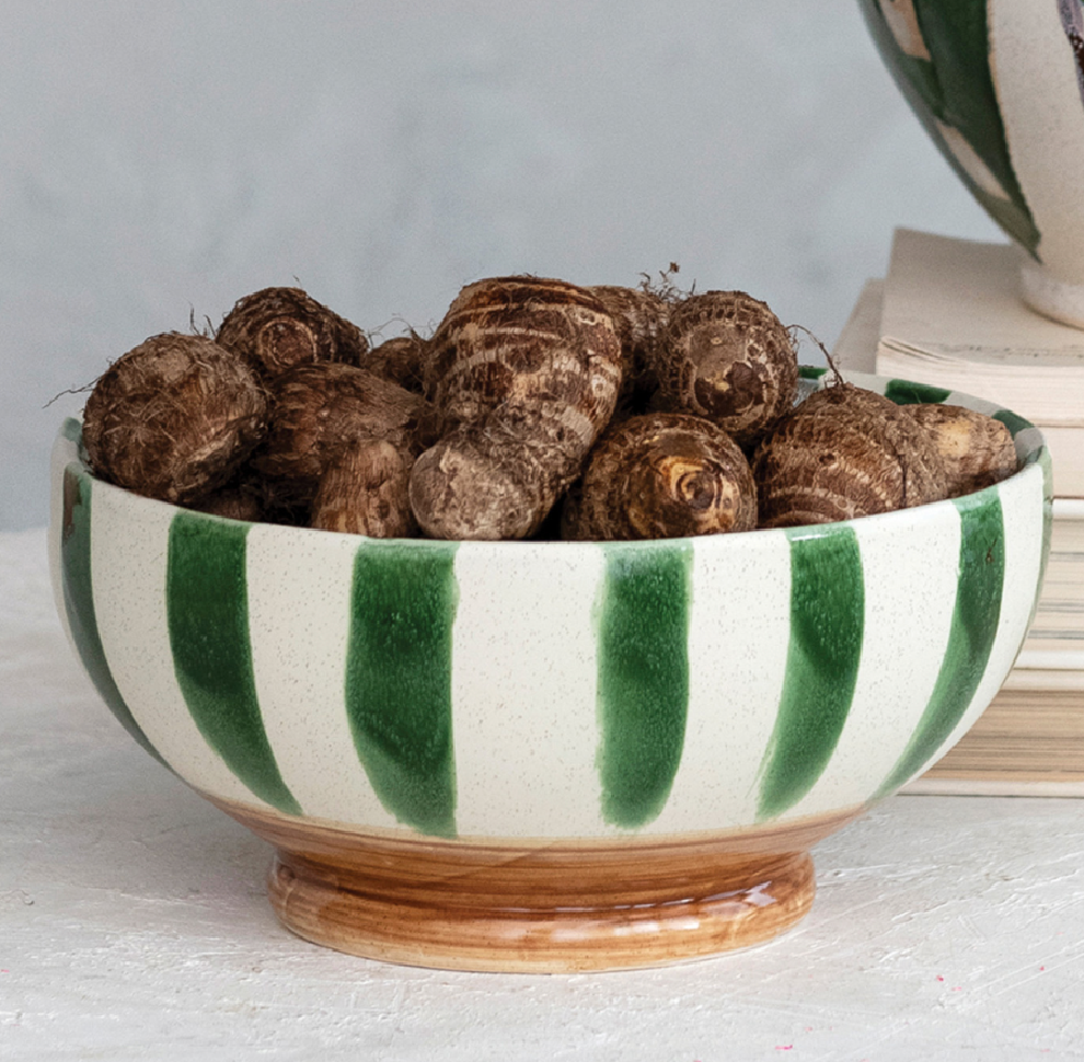 Hand-painted Green Footed Bowl