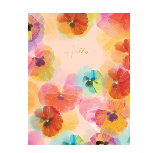 Hello Watercolor Pansies Card