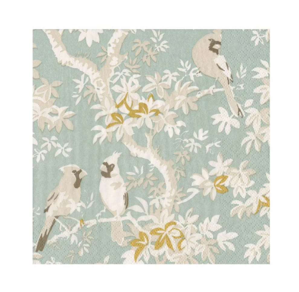 Scenic Songbirds Celadon Caspari Cocktail Napkin