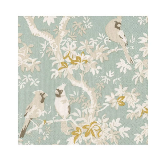 Scenic Songbirds Celadon Caspari Cocktail Napkin