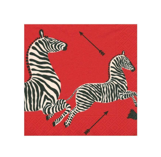 Zebra Red Caspari Cocktail Napkin