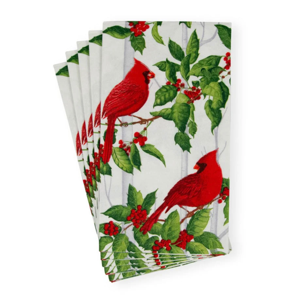 Holly and Songbirds Caspari Guest Towel Napkin