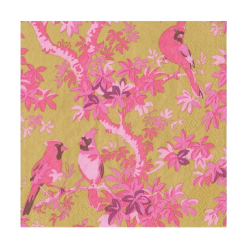 Scenic Songbirds Rose/Gold Caspari Cocktail Napkin