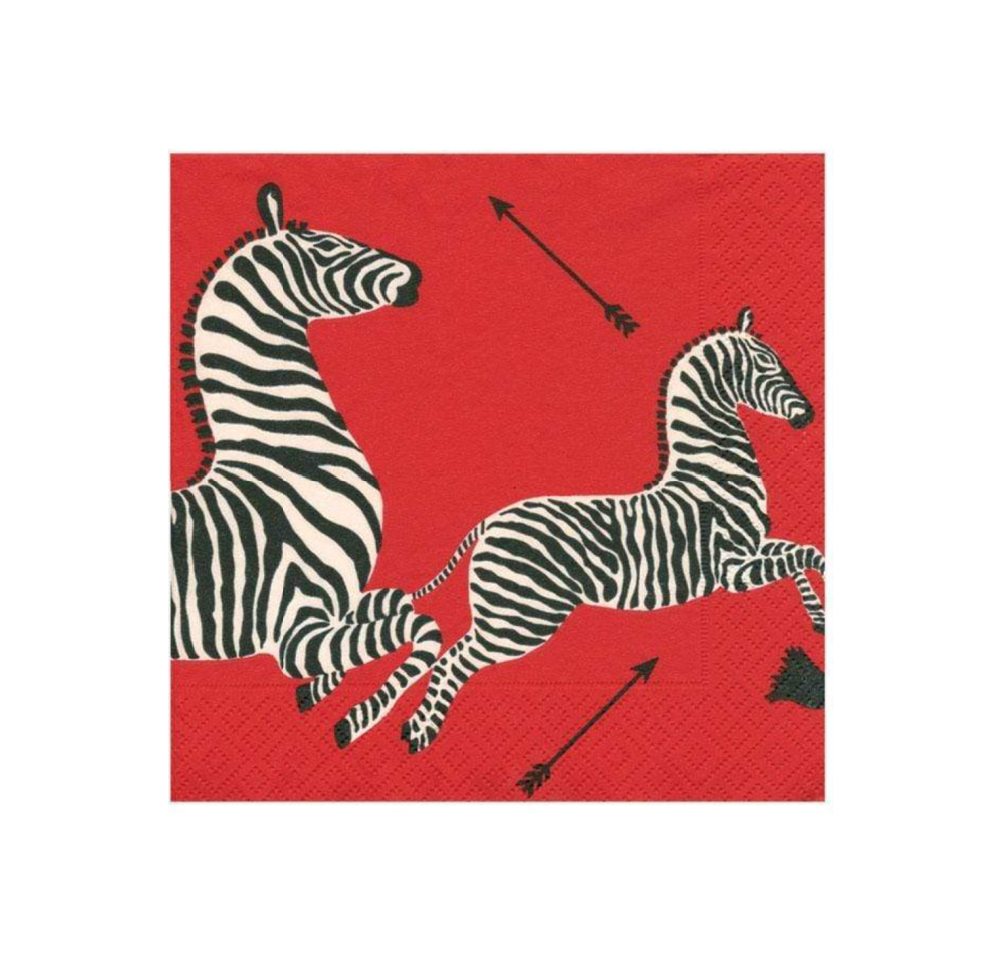 Zebra Red Caspari Cocktail Napkin