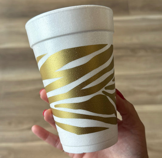 Gold Tiger Print 16oz Foam Cups