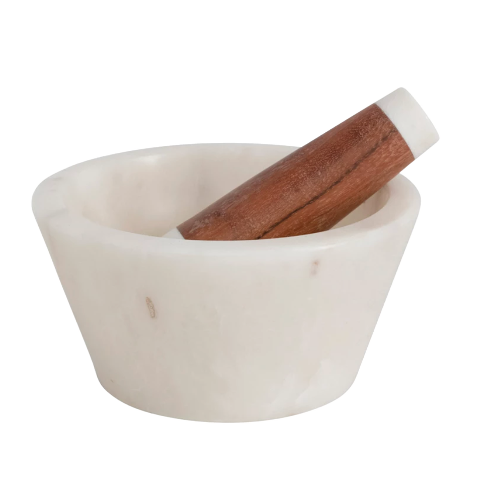 Marble and Wood Mortar and Pestle