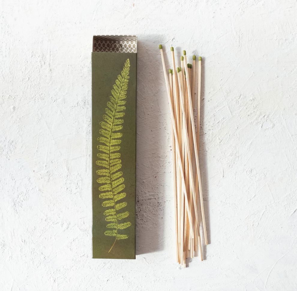 Safety Fireplace Matches in Matchbox w/ Fern Print