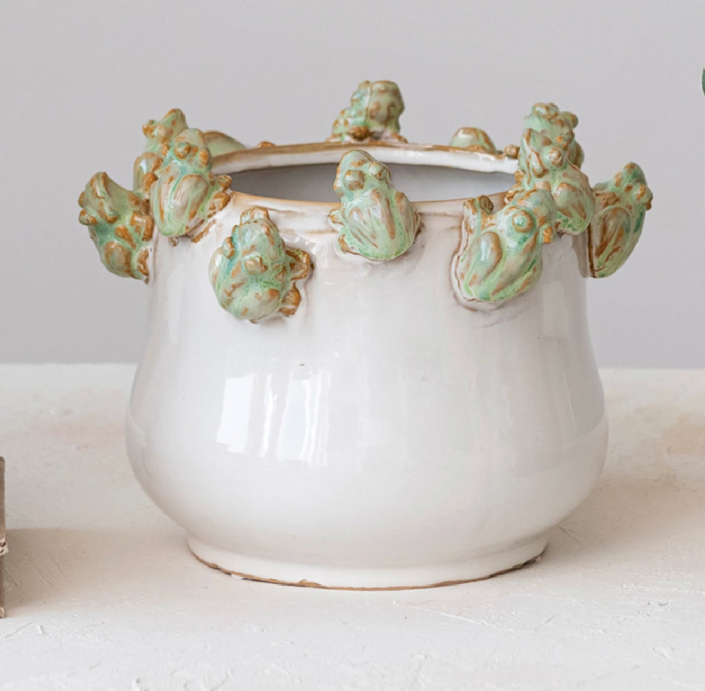 Frogs Stoneware Planter