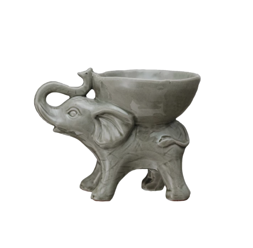 Stoneware Elephant w/ Bowl