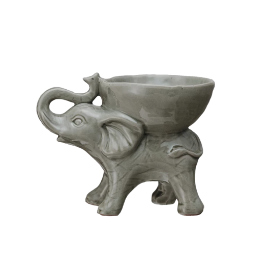 Stoneware Elephant w/ Bowl