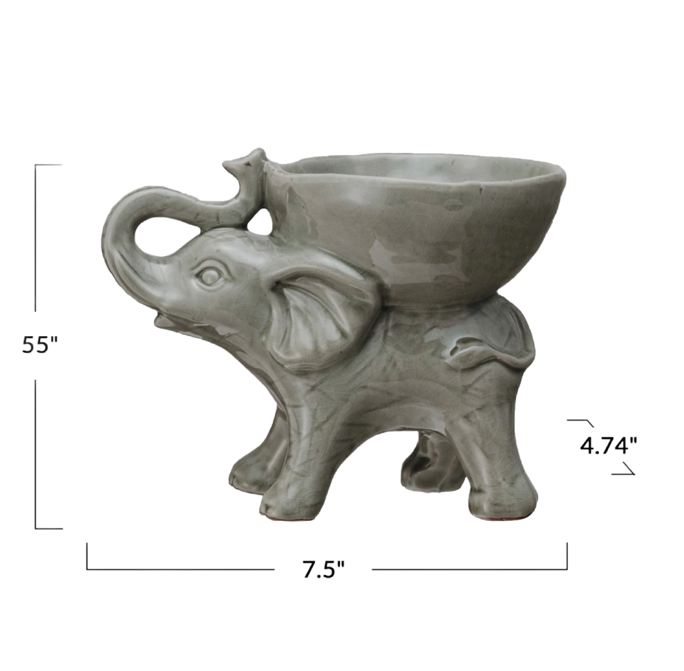 Stoneware Elephant w/ Bowl