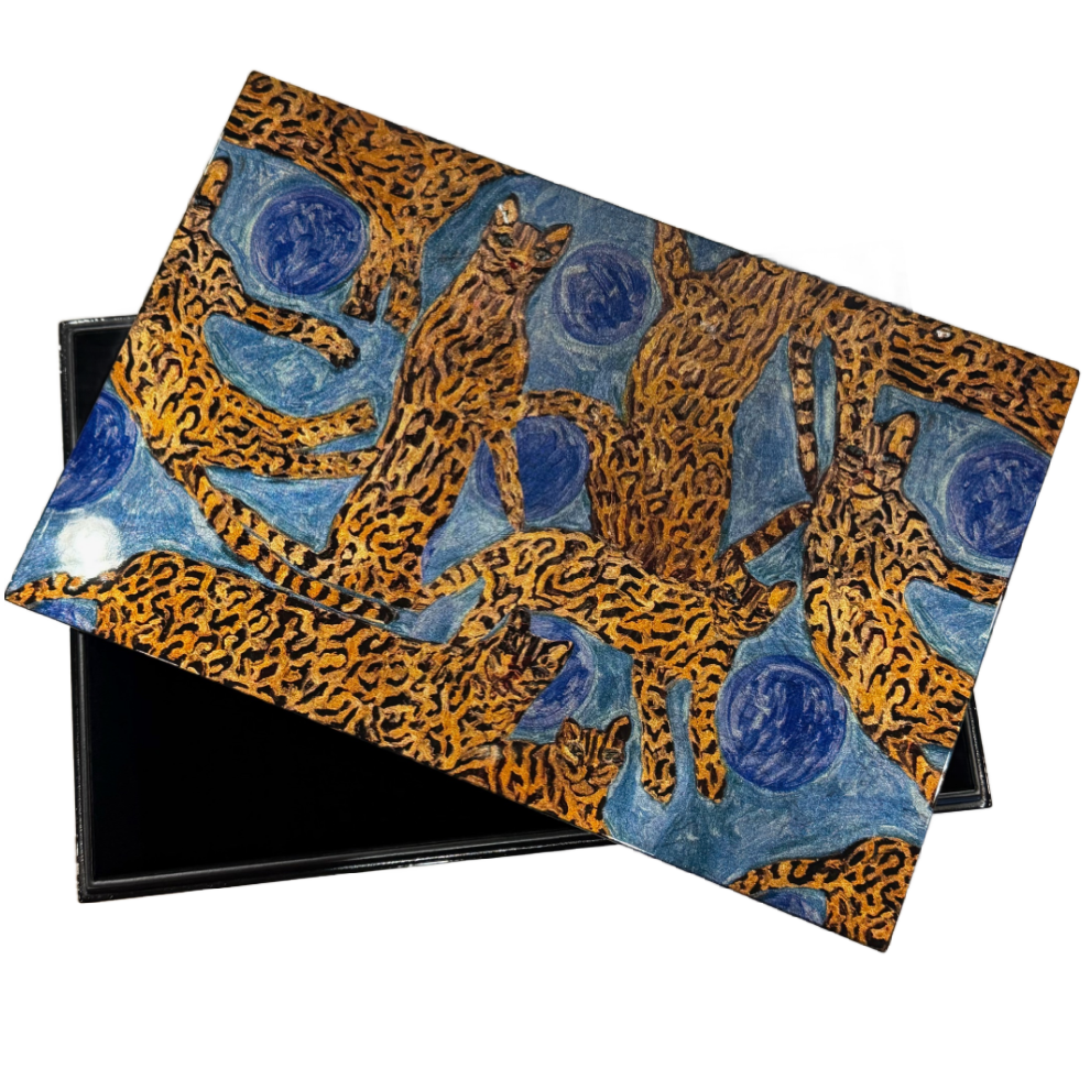 Hunt Slonem | Blue Pearls Ocelot Lacquer Box