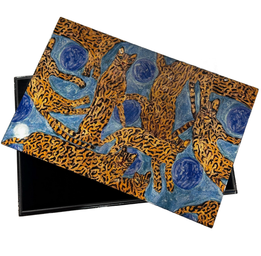 Hunt Slonem | Blue Pearls Ocelot Lacquer Box