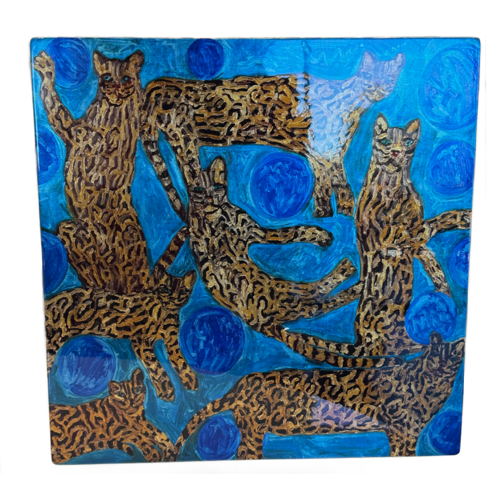 Hunt Slonem | Blue Pearls Ocelot Lacquer Mat