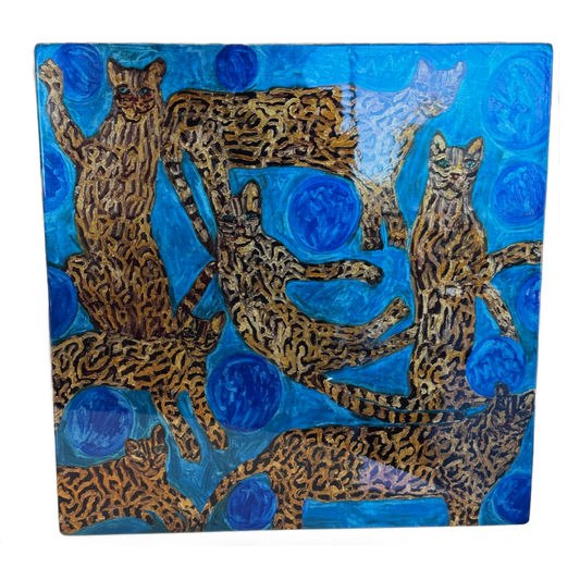 Hunt Slonem | Blue Pearls Ocelot Lacquer Mat