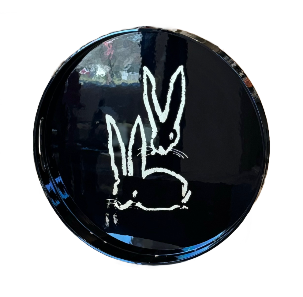 Hunt Slonem | Royal Rabbits Black Gold Leaf Lacquer Tray