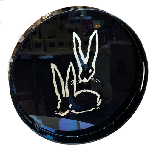 Hunt Slonem | Royal Rabbits Black Gold Leaf Lacquer Tray