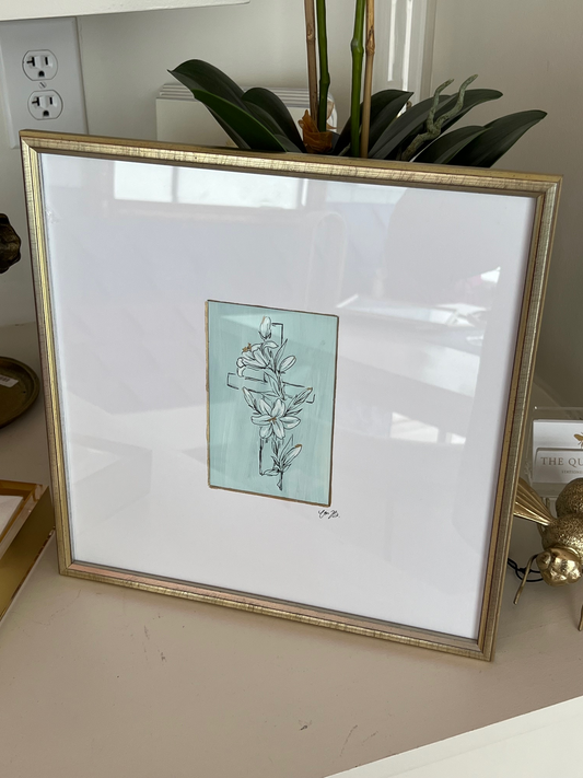 Cross with Lillies Framed Art