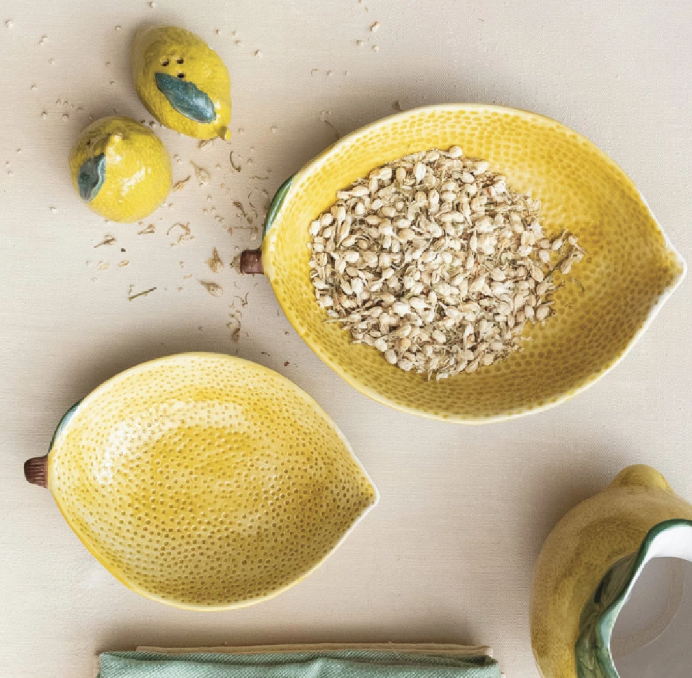 Hand-Painted Stoneware Lemon Shaped Bowl