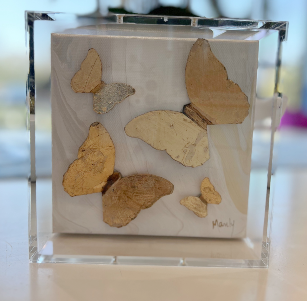 Gold Butterflies 6x6 Shadowbox marbled canvas