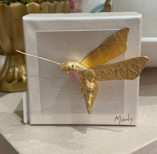 Gold Hummingbird Blush 4x4 Canvas