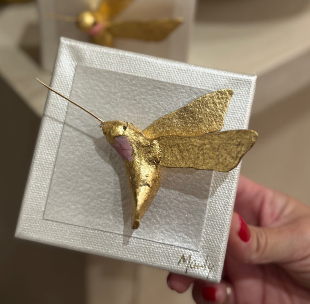 Gold Hummingbird Blush 4x4 Canvas