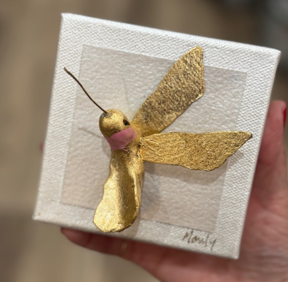 Gold Hummingbird Blush 4x4 Canvas