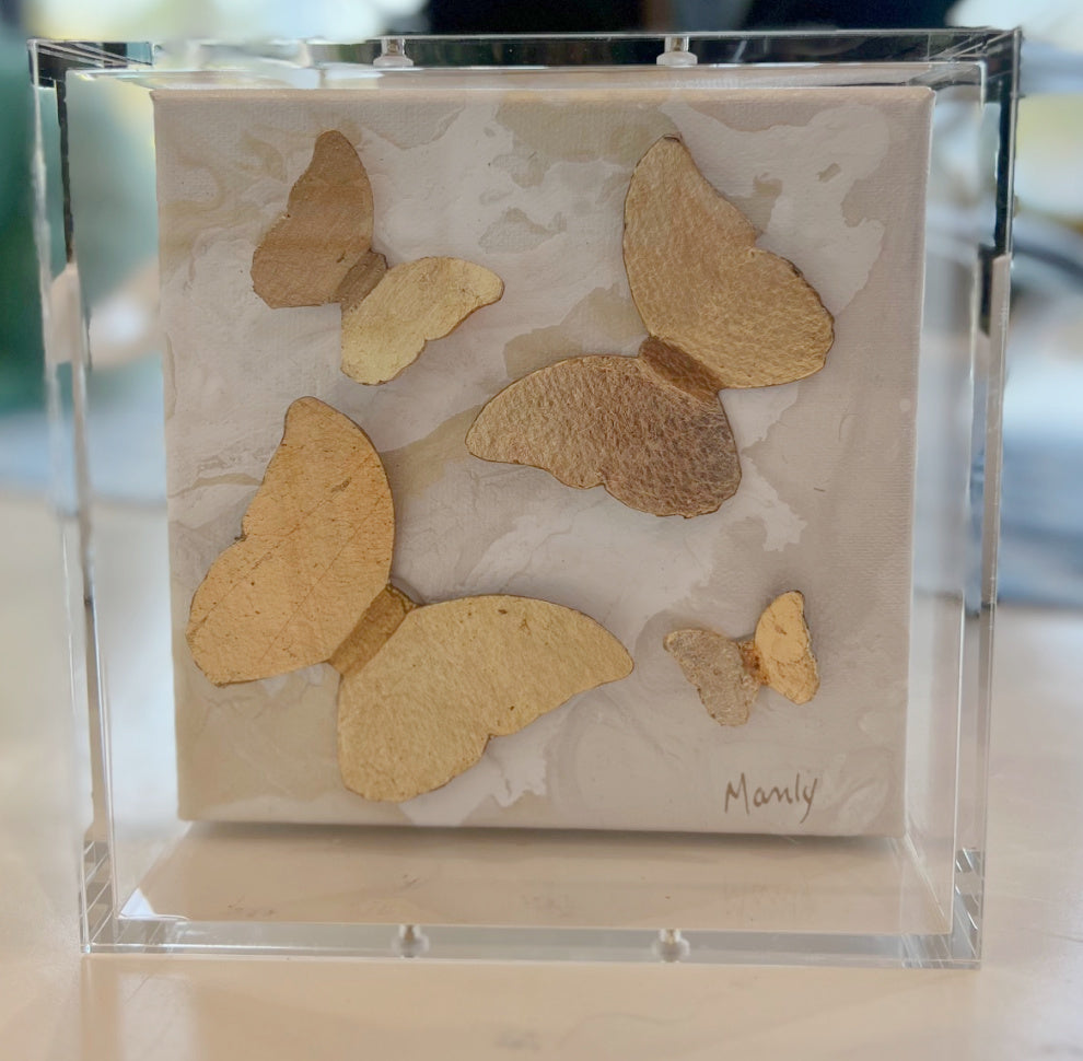 Gold Butterflies 6x6 Shadowbox marble