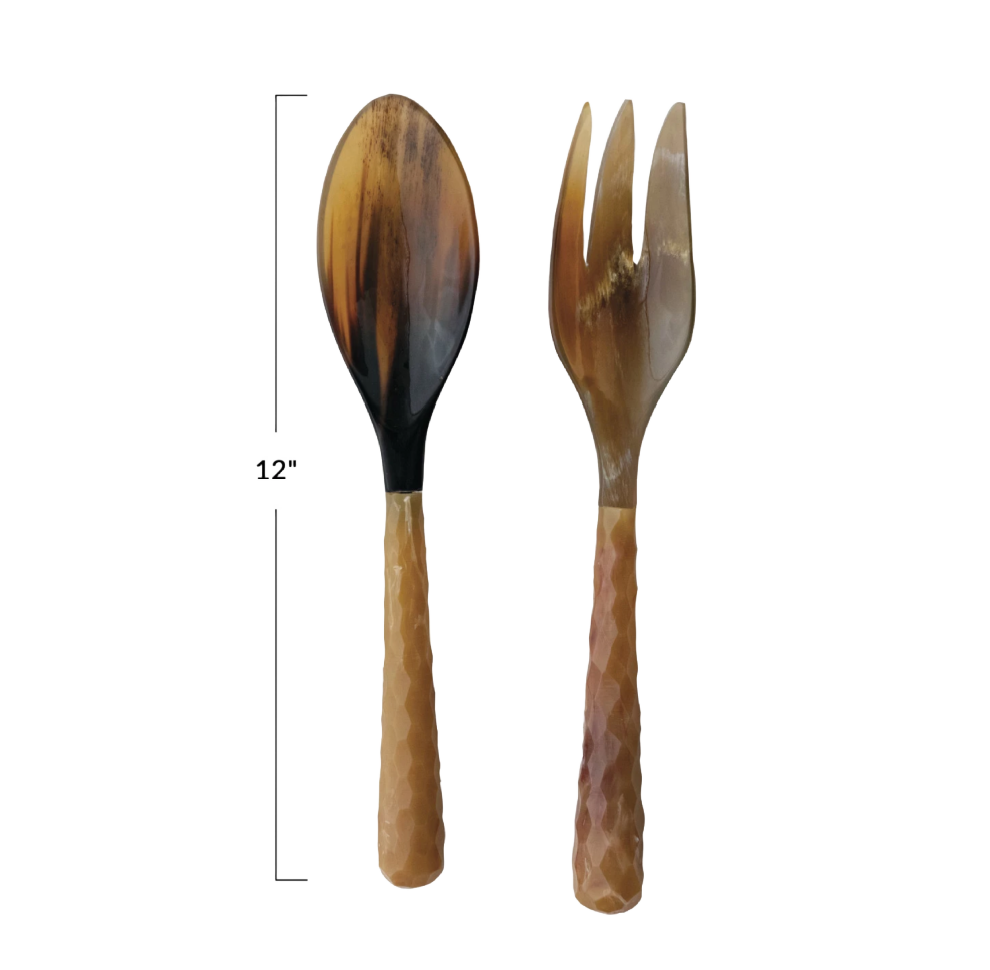 Natural Horn Salad Servers, Set of 2