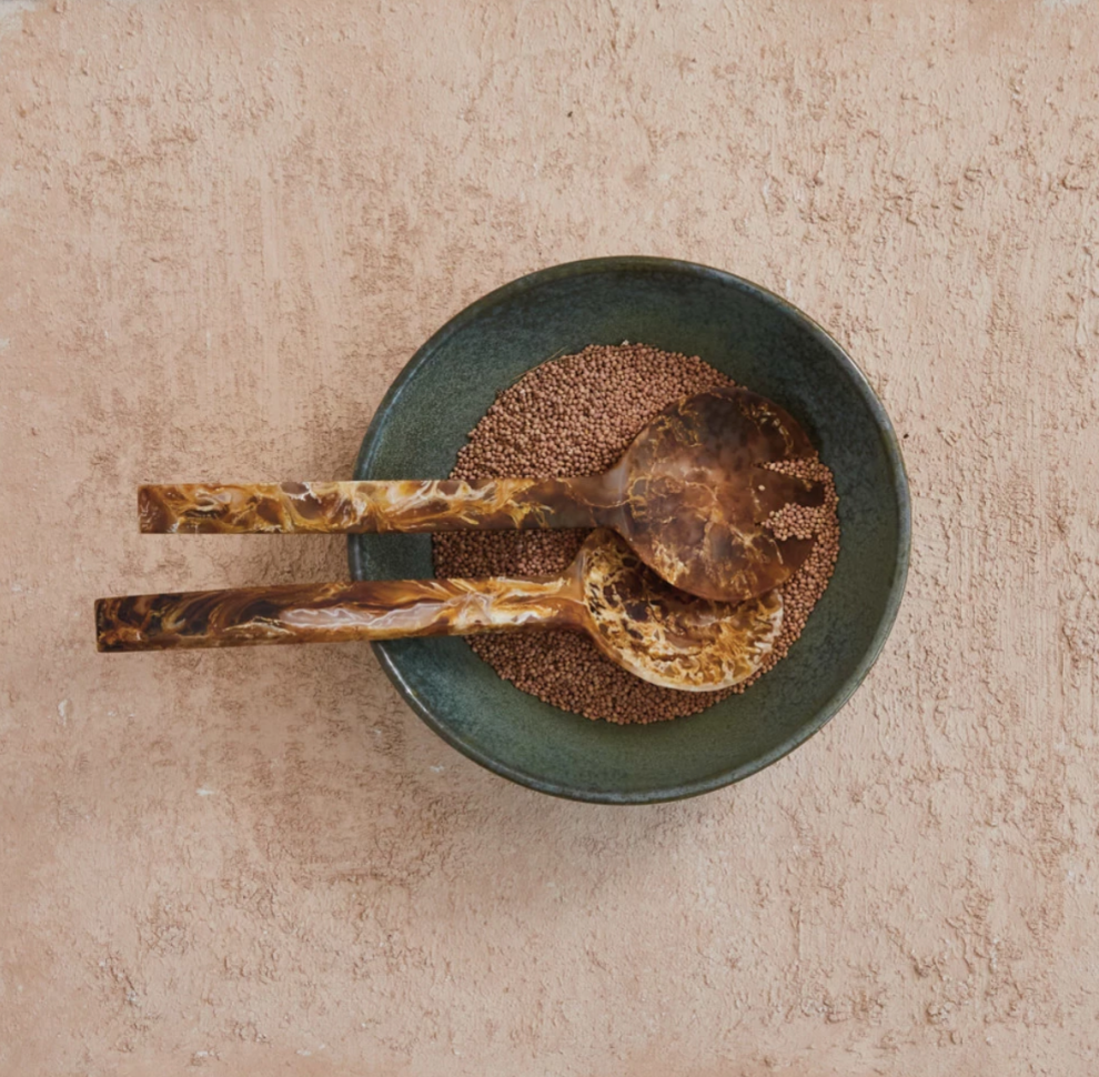 Resin Salad Servers, Matte Marbled Brown, Set of 2