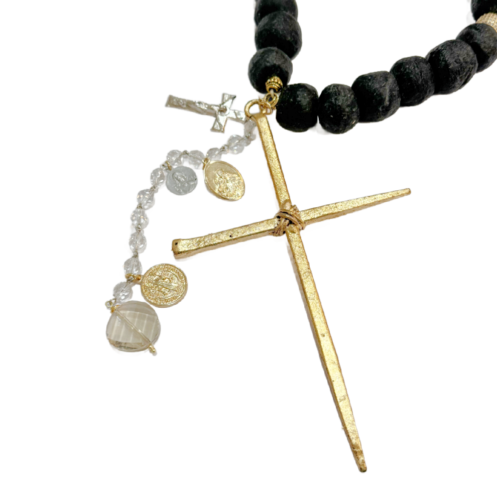 Handmade Beaded Black Glass Rosary