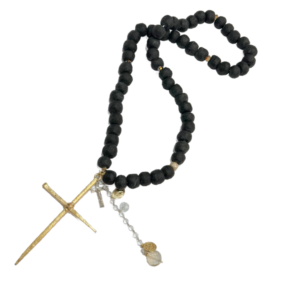 Handmade Beaded Black Glass Rosary