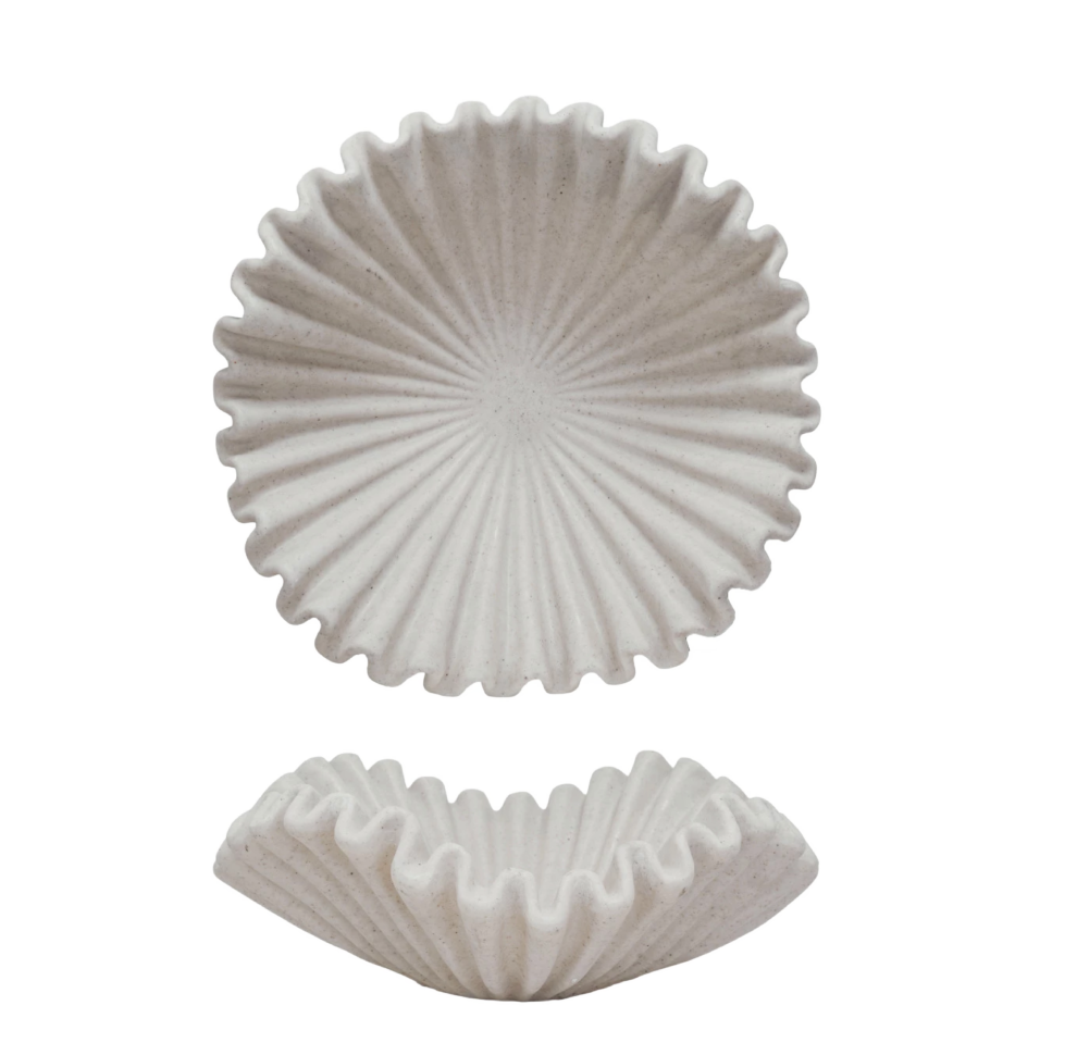 Decorative Ruffled Bowl, Cream Stone