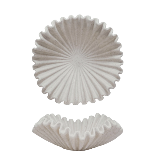 Decorative Ruffled Bowl, Cream Stone