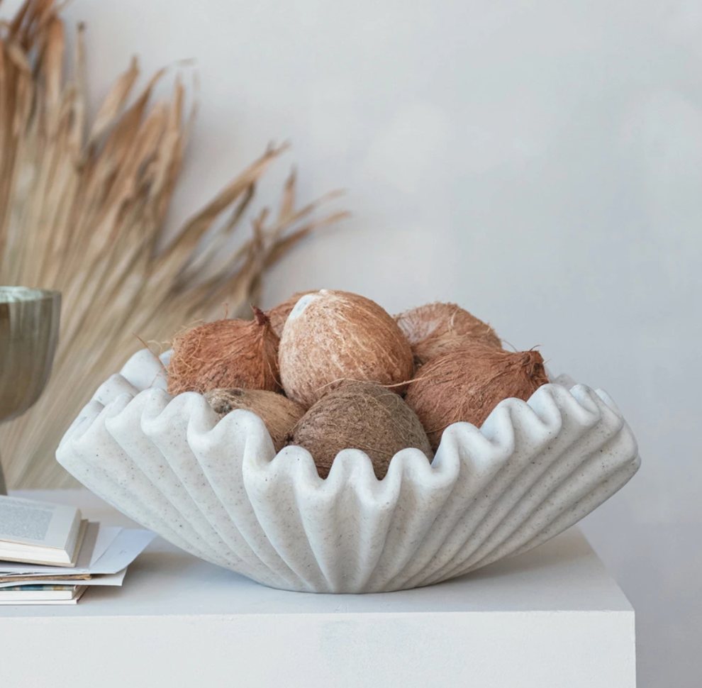 Decorative Ruffled Bowl, Cream Stone