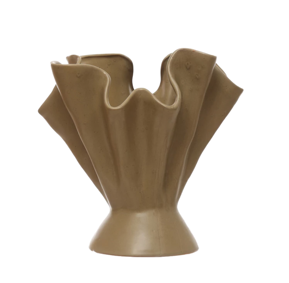 Sage Stoneware Ruffled Vase