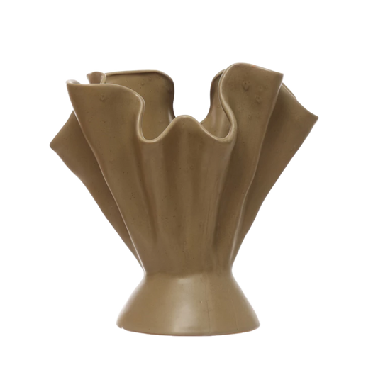 Sage Stoneware Ruffled Vase