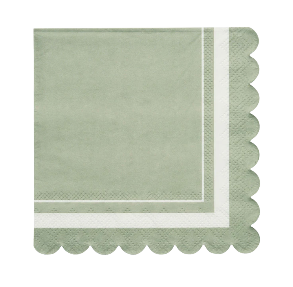 Sage Scalloped Cocktail Napkin