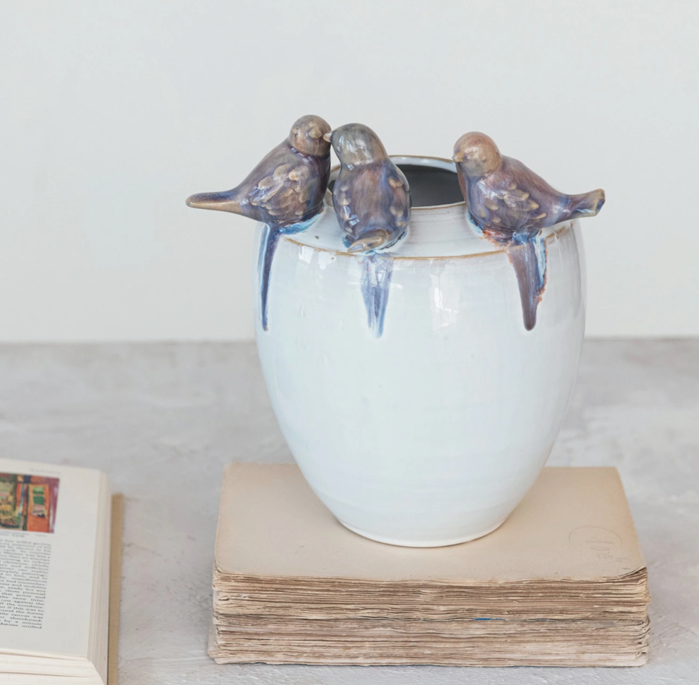 Stoneware Planter/Vase with birds