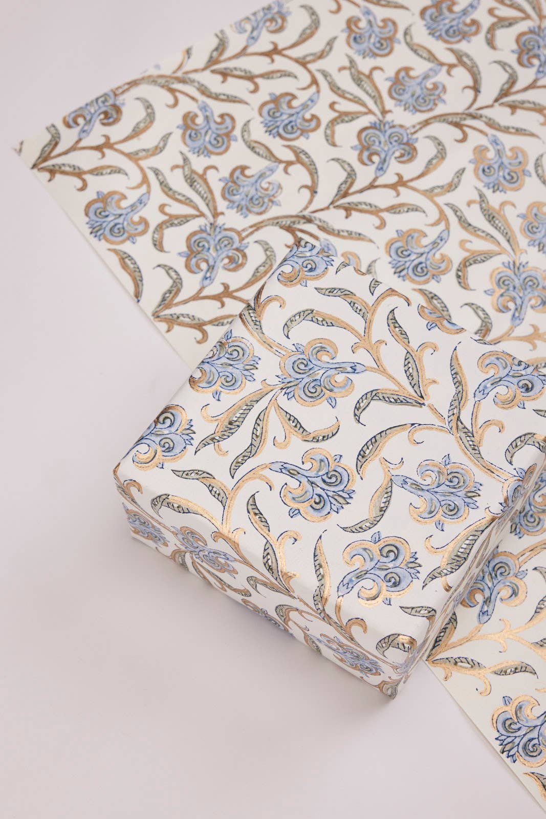 Block Printed Wrapping Paper Sheets - Iris Glitz Blue Stone